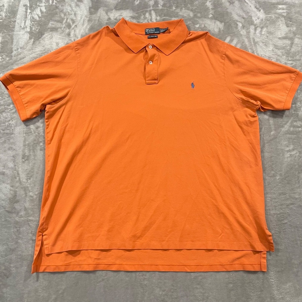 Polo Ralph Lauren Shirt Mens 4XLT‎ Orange Pima Stretch Mesh Golf Performance
